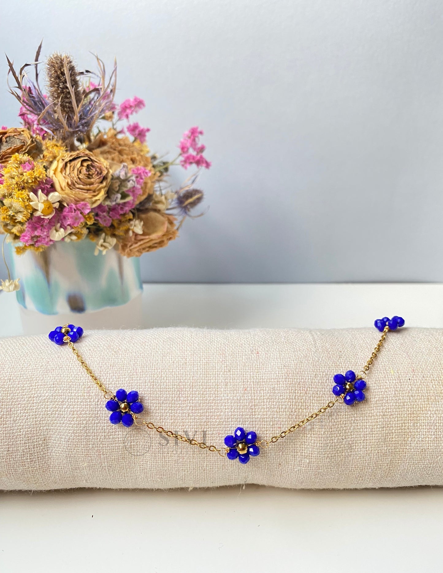 Collana girocollo margherite blu navy