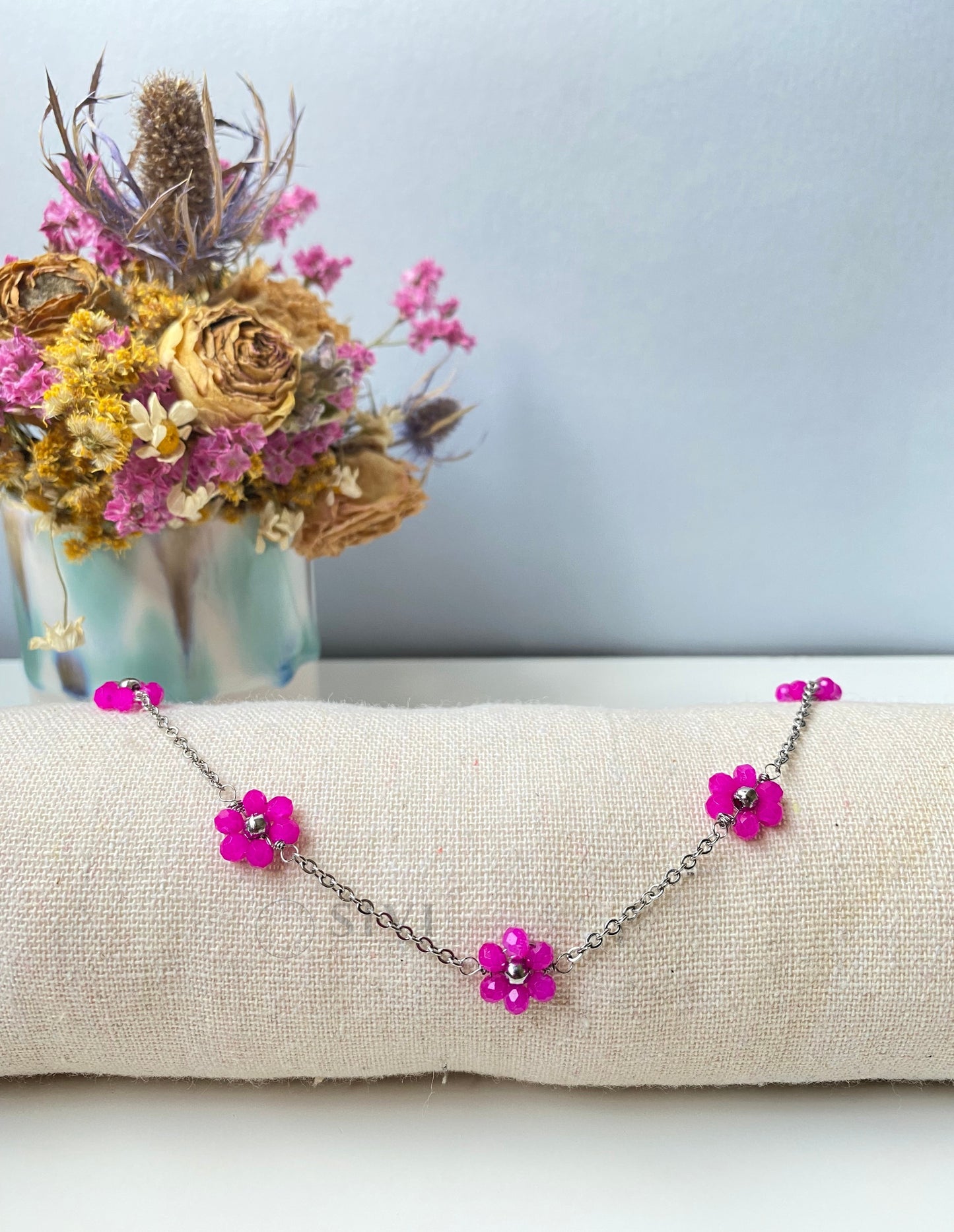 Collana girocollo margherite rosa