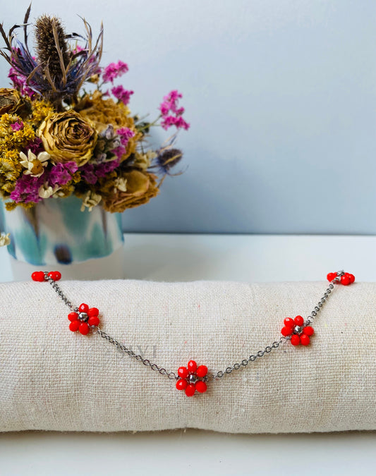 Collana girocollo margherite rosse