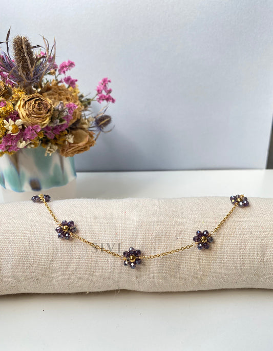 Collana girocollo margherite viola scuro